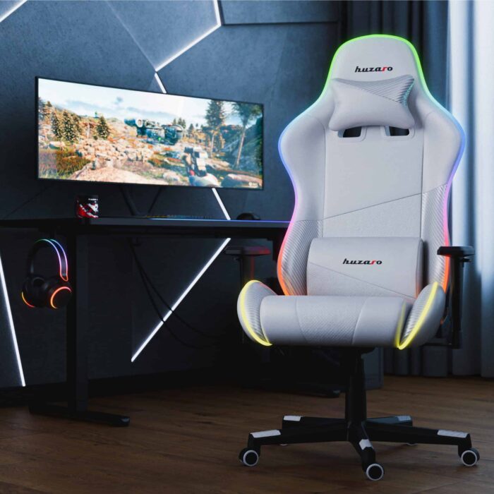 Gejmerska stolica Huzaro Force 6.2 Bela RGB - Image 22