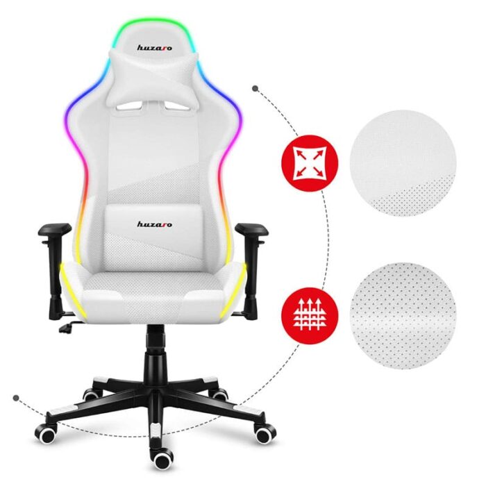 Gejmerska stolica Huzaro Force 6.2 Bela RGB - Image 12