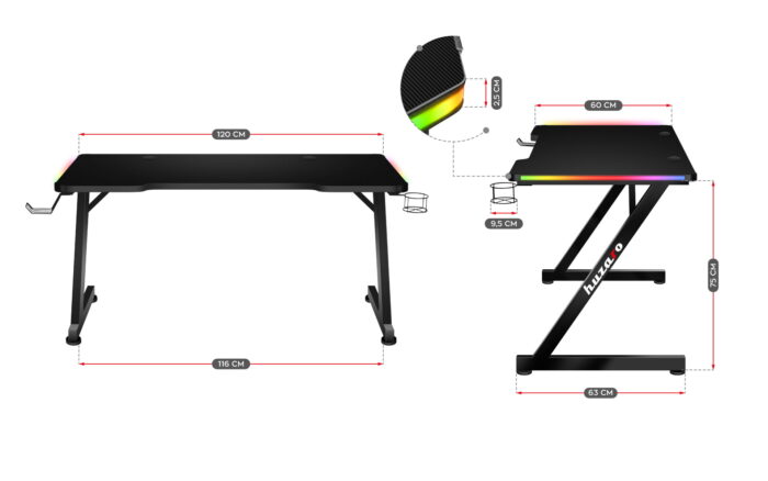 Gejmerski sto Huzaro Hero 2.5 RGB Led - Image 25