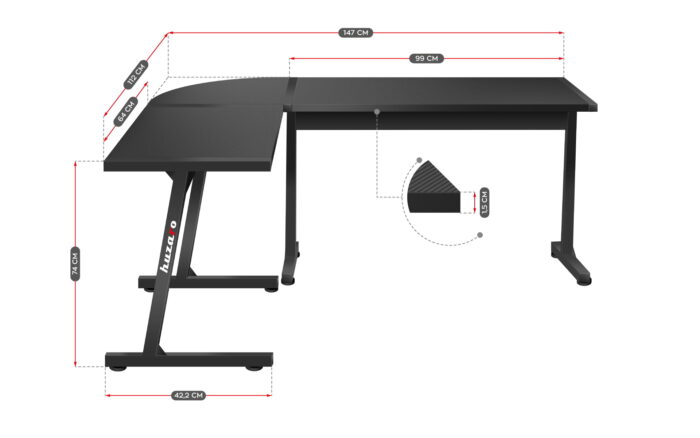 Gejmerski sto ugaoni Huzaro Hero 6.0 Crni - Image 18