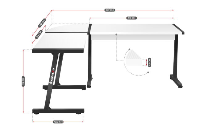 Gejmerski sto ugaoni Huzaro Hero 6.0 Beli - Image 25