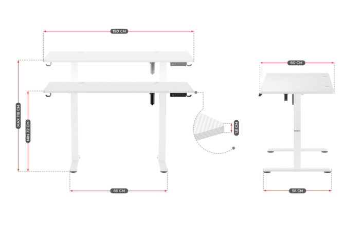 Huzaro Gaming električni sto Hero 8.2 White - Image 15